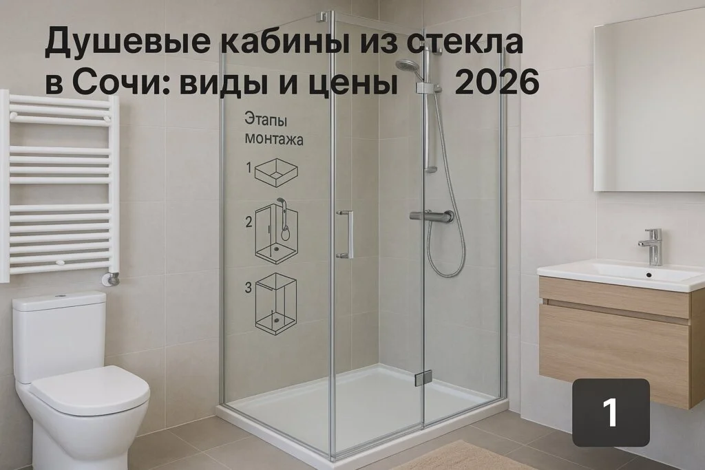 Современная ванная комната с душевой кабиной из прозрачного стекла, хромированная фурнитура, минималистичный интерьер