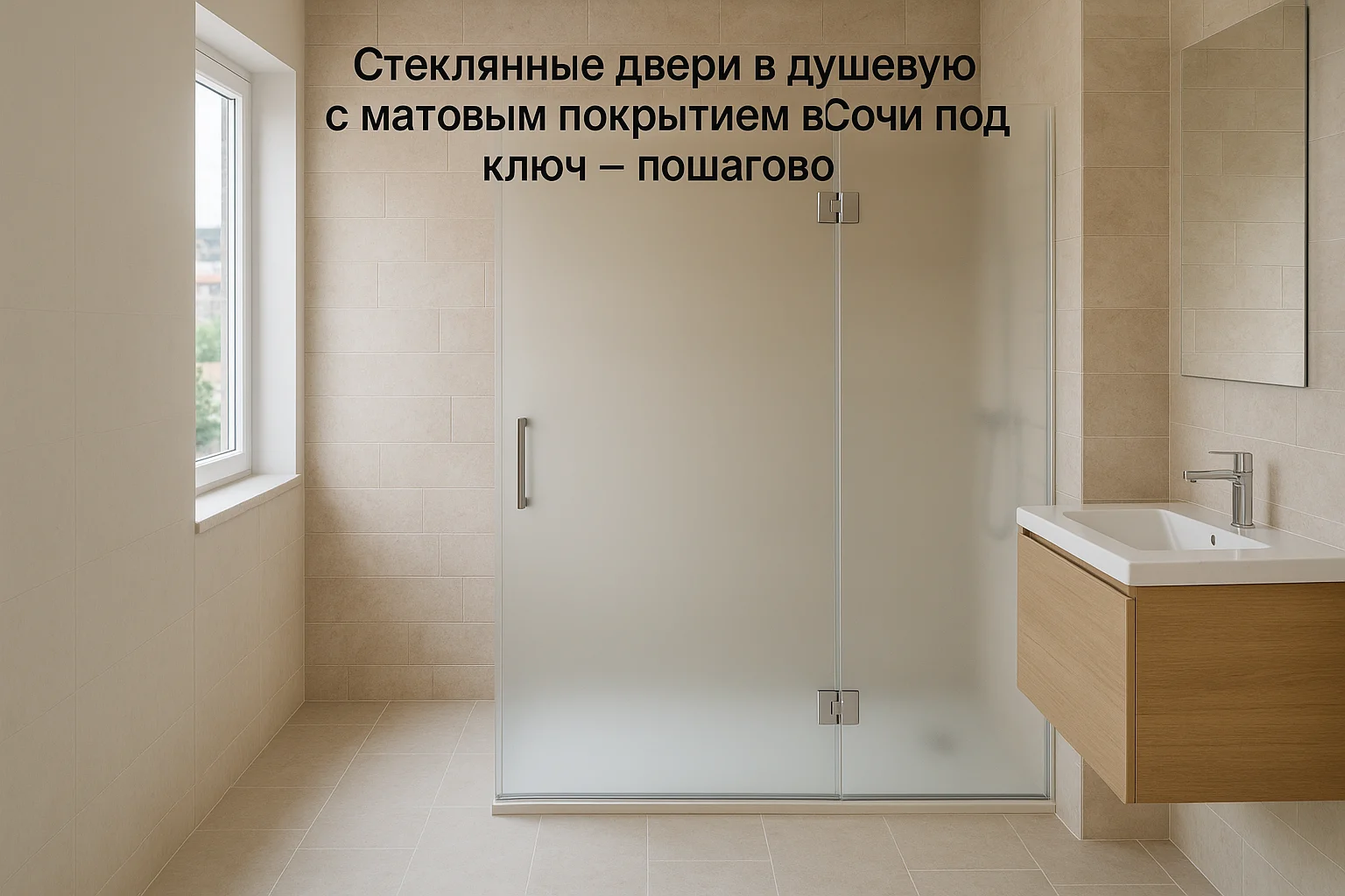 Крупный план матовой текстуры стекла душевой двери с алюминиевой фурнитурой